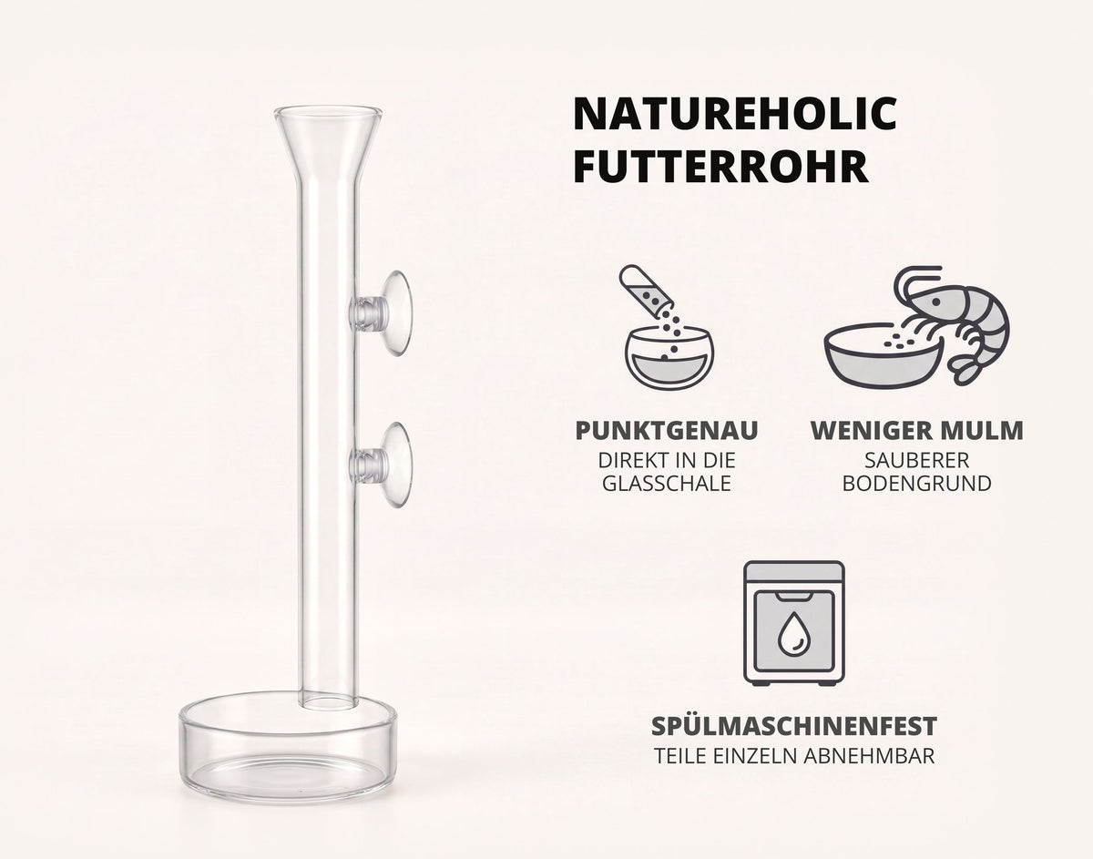 NatureHolic Futterrohr mit Glasschale – Garnelenfütterung im Aquarium