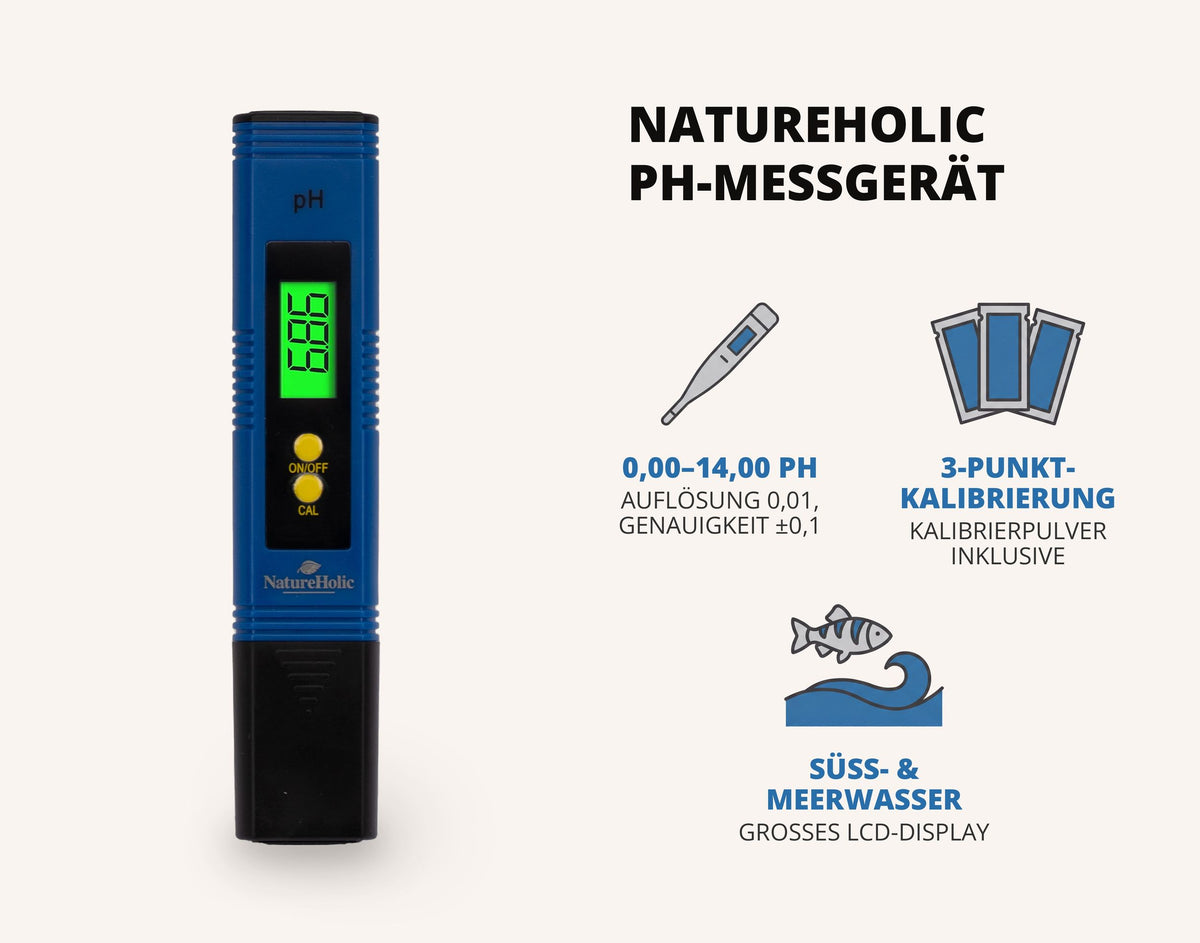 NatureHolic Aquarium Wassertest Komplett Set – 6-in-1 Teststreifen, 4-in-1 Digitales pH-Messgerät & Präzises pH/TDS/EC/Temperatur Messgerät