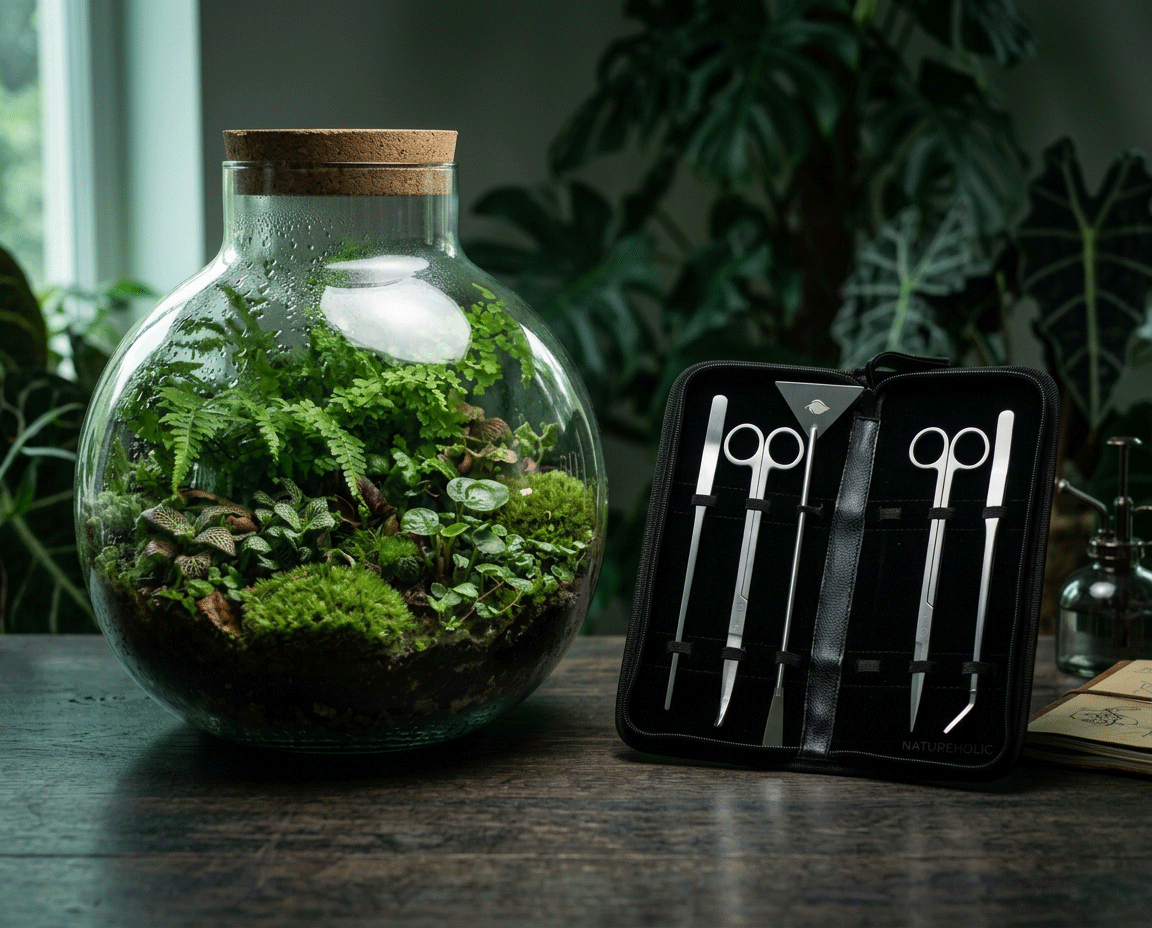 NatureHolic Flaschengarten Pflegeset – 5-tlg. Edelstahl-Set
