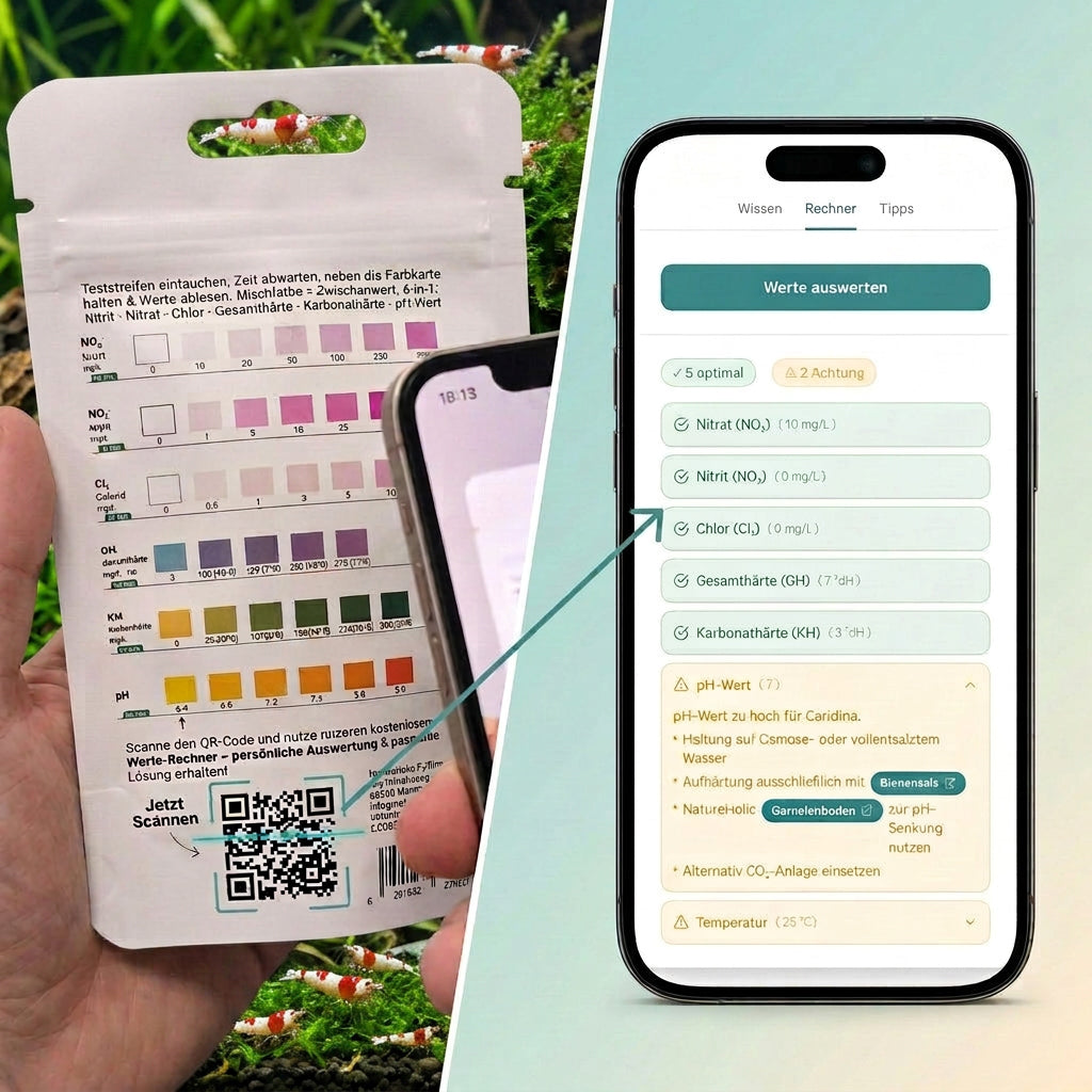 NatureHolic Caridina Test Kit –  Wassertest für Weichwasser-Garnelen inkl. App-Auswertung