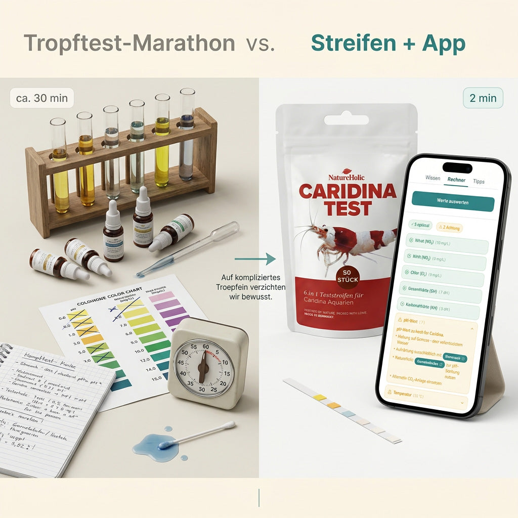 NatureHolic Caridina Test Kit –  Wassertest für Weichwasser-Garnelen inkl. App-Auswertung
