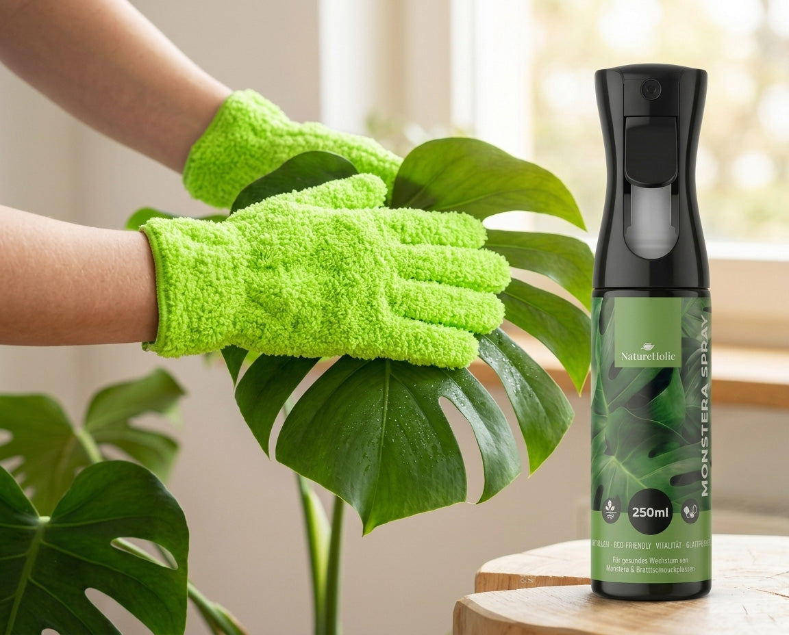 NatureHolic - Blattpflege-Set - Pflegehandschuhe + Blattspray 250 ml