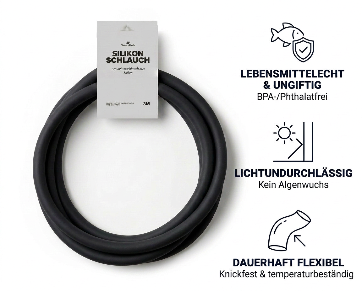 NatureHolic Silikon Aquarium Schlauch - Matt Schwarz - 12/16 mm - 3 m