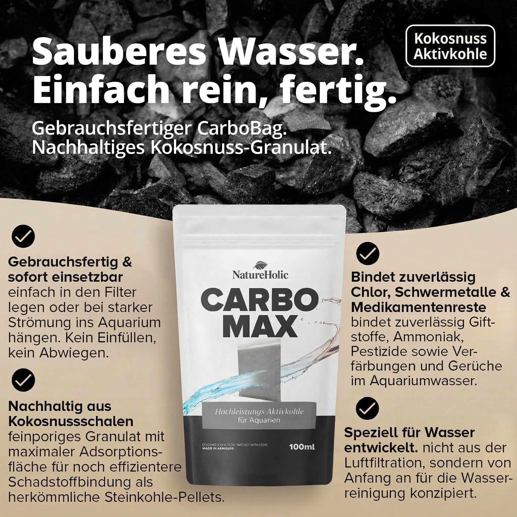 NatureHolic - Carbo Max - Aktivkohle fürs Aquarium - 100ml