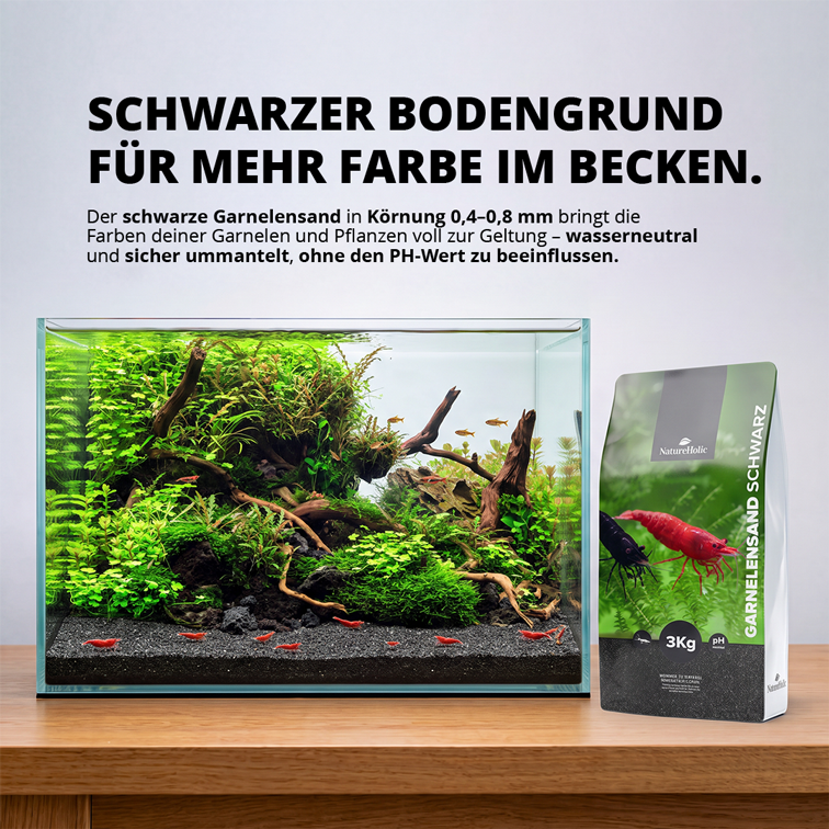 NatureHolic - Garnelensand Schwarz - Aquariensand für Garnelen 3 kg