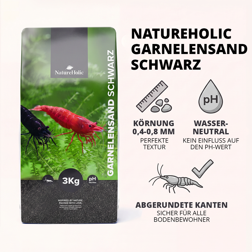 NatureHolic - Garnelensand Schwarz - Aquariensand für Garnelen 3 kg