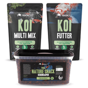 Koi Fisch Sorglospaket - 1x Teichzeit Koi Futter, 1x Teichzeit Koi Multi Mix & 1x Pure Nature Snacks Seidenraupen