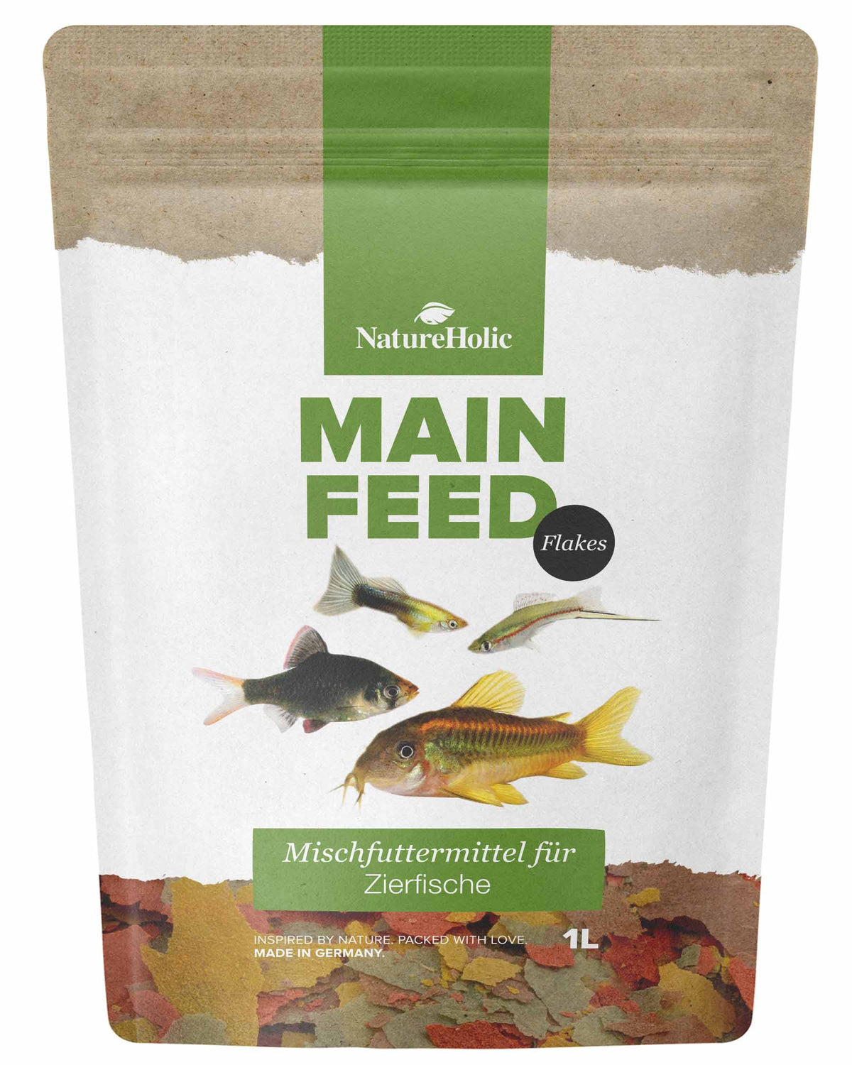 NatureHolic Hauptfeed "Flocke" - Zierfischhauptfutter - 1 Liter