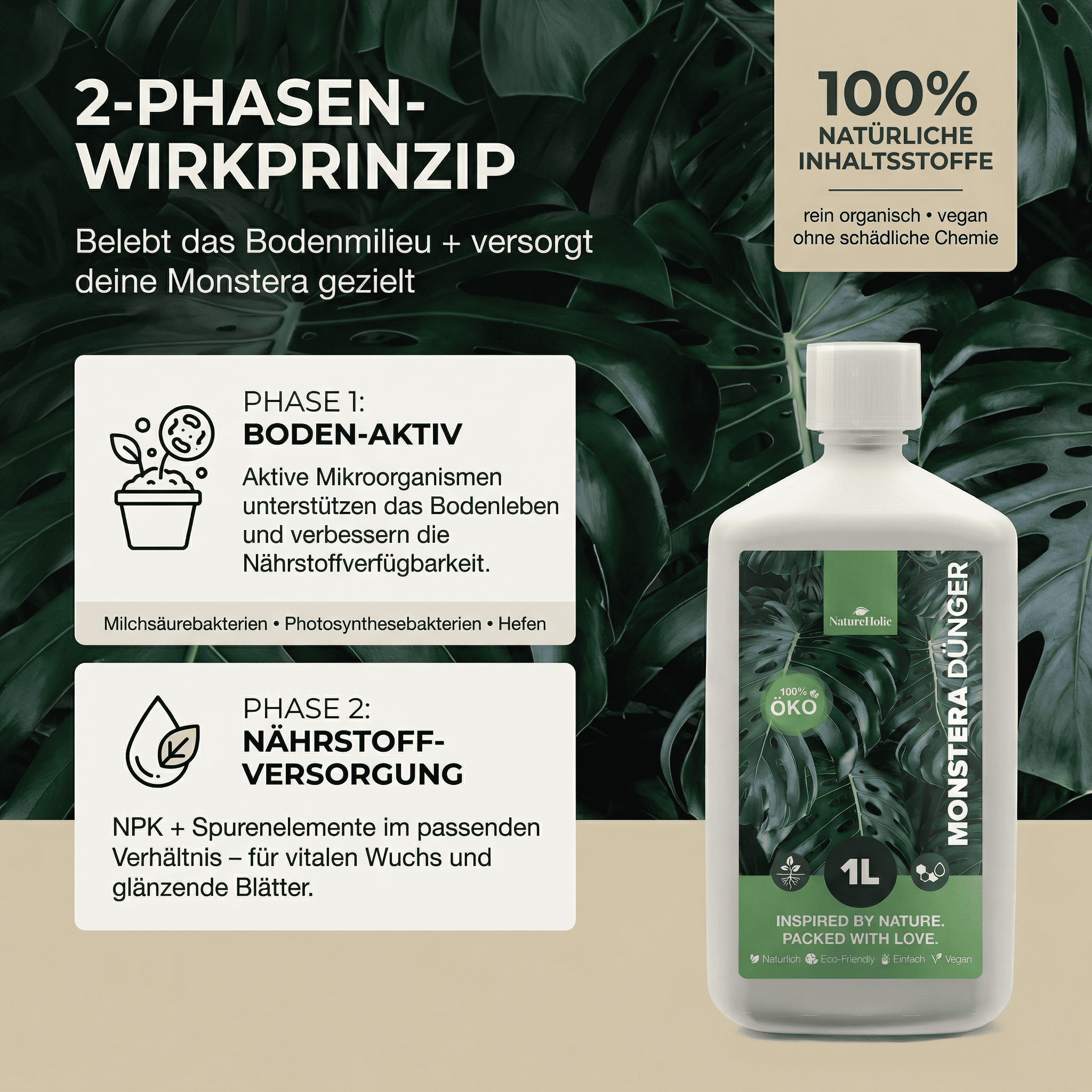 NatureHolic Monstera Dünger - Biologischer Zimmerpflanzendünger - 1000ml