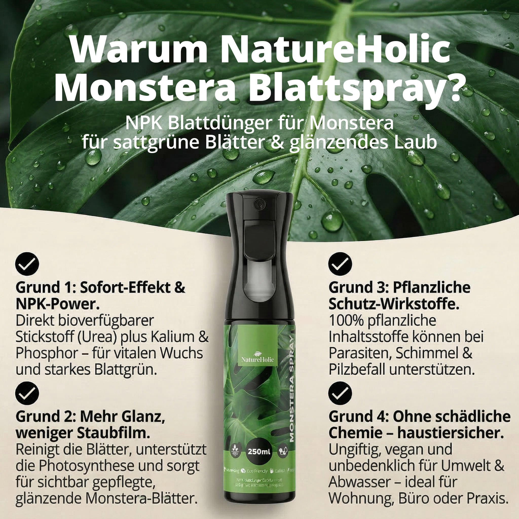 NatureHolic - Blattpflege-Set - Pflegehandschuhe + Blattspray 250 ml