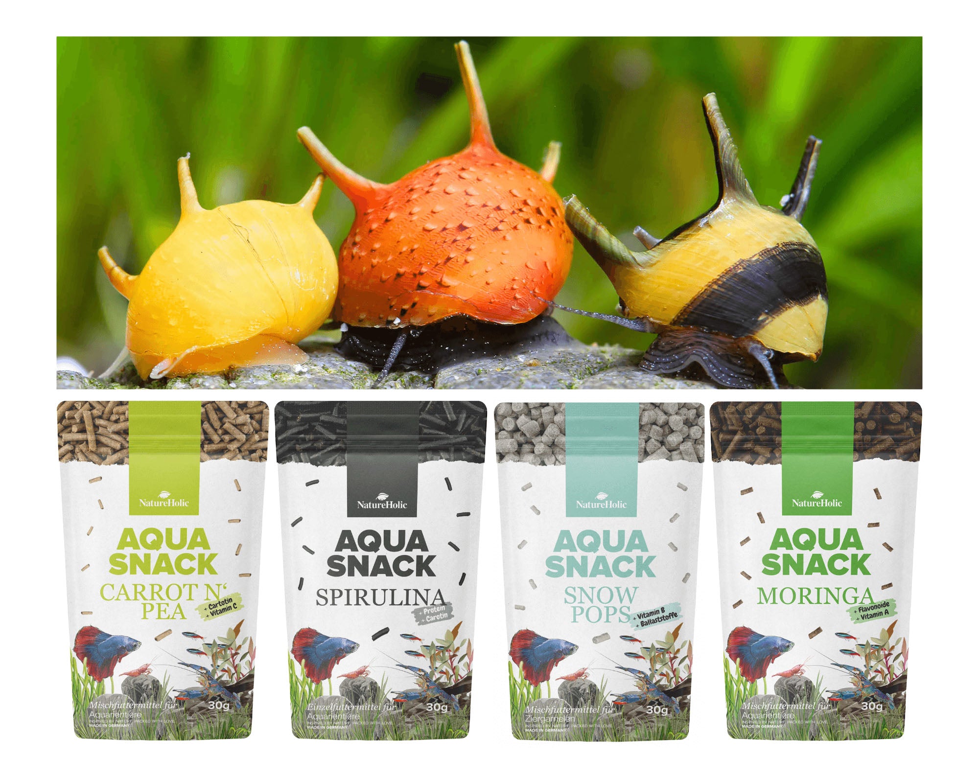 Snackbundle für Schnecken - Carrot'n Pea - Moringa - Spirulina - Snow Pops