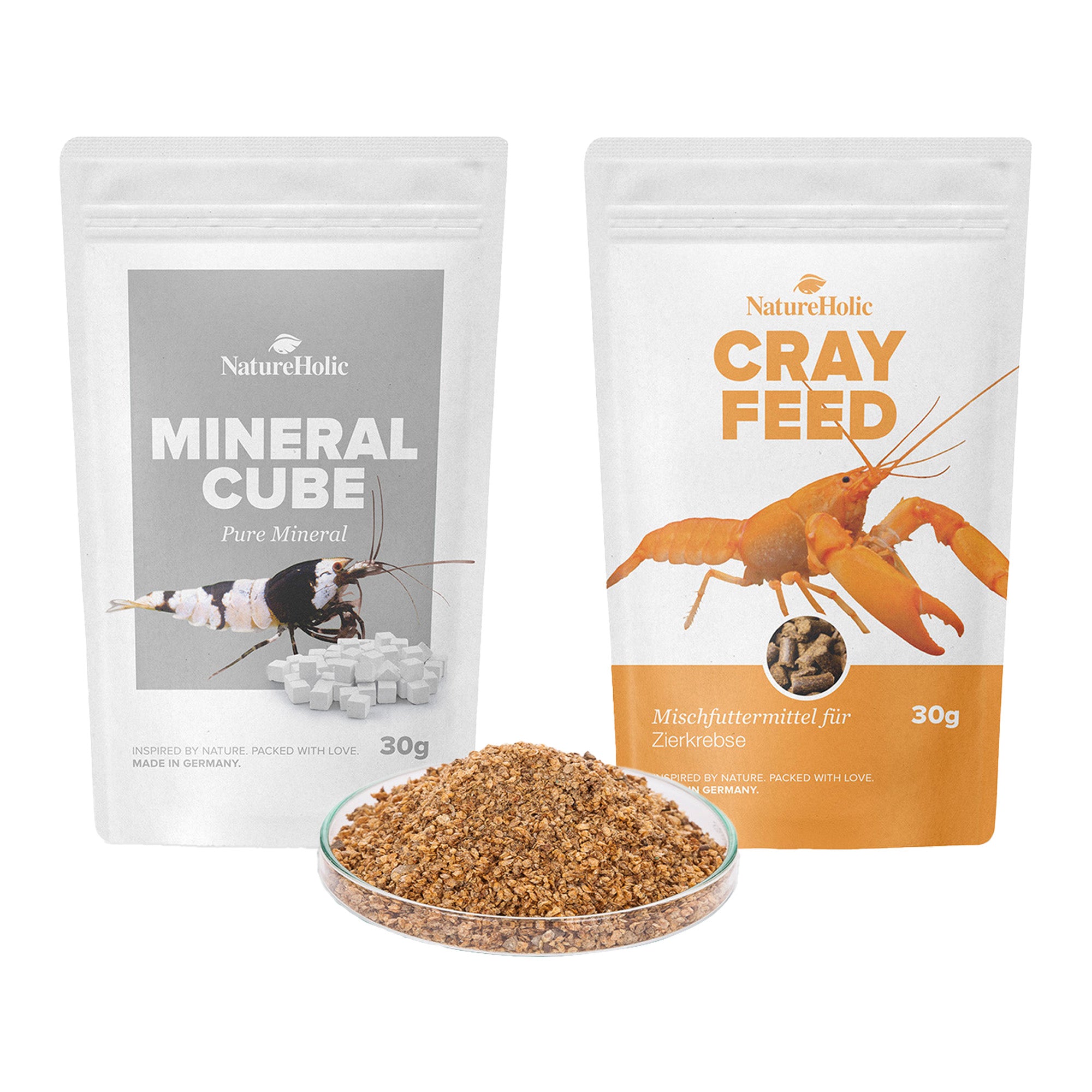 NatureHolic - Krebse "Sorglos" Paket - Crayfeed / getrocknete Wasserflöhe / Mineralcube "Pure"