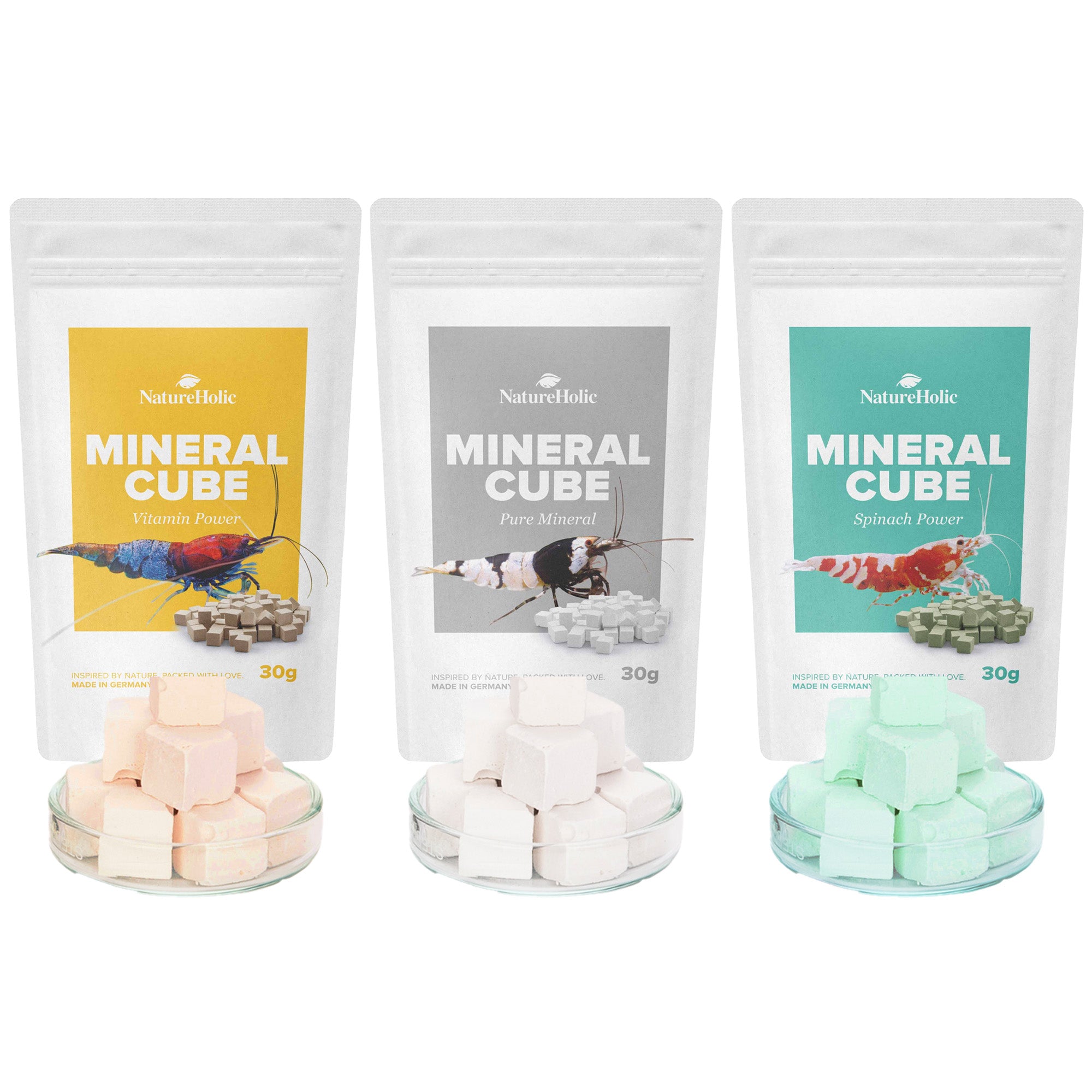 NatureHolic MineralCube Bundle - 3 Sorten - Mineralien für Garnelen, Schnecken & Krebse