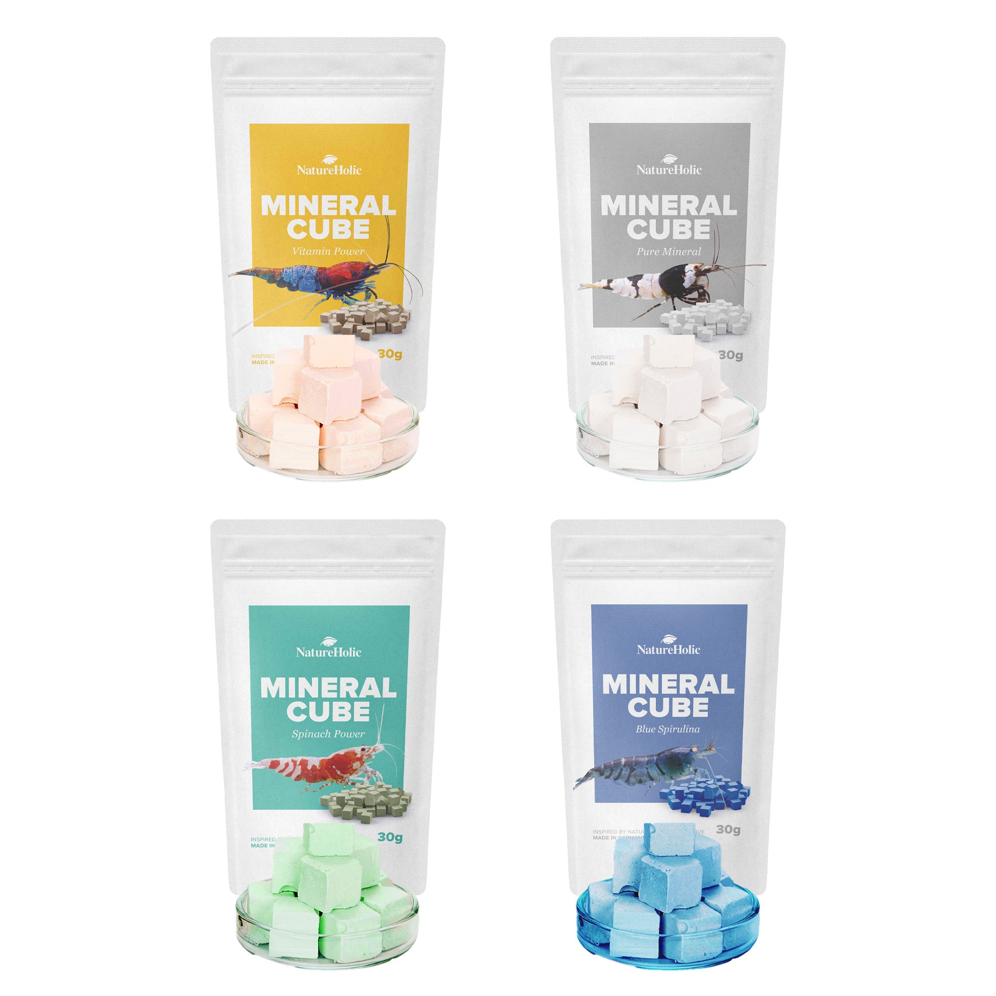 NatureHolic MineralCube Bundle - 4 Sorten - Mineralien für Garnelen, Schnecken & Krebse