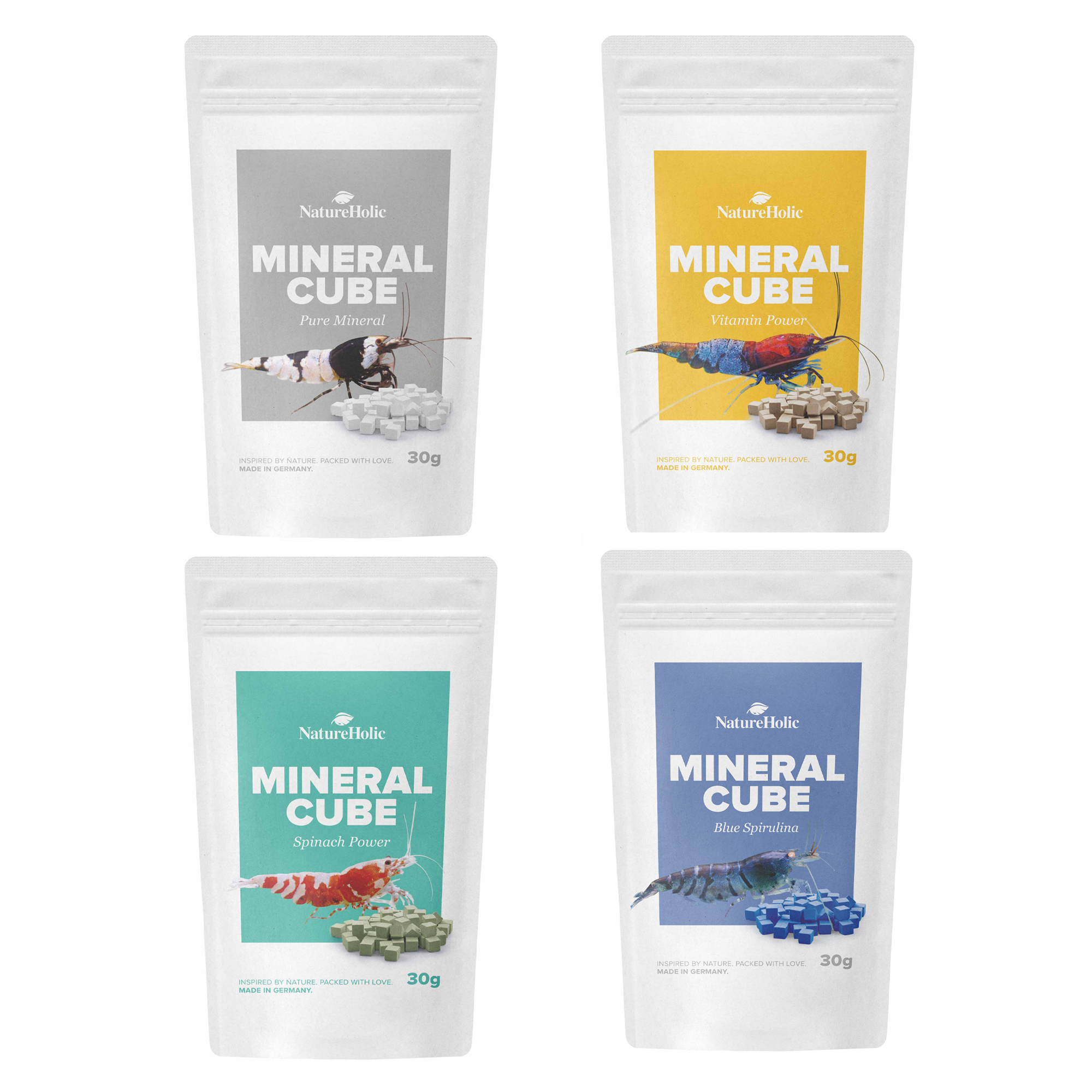 NatureHolic MineralCube Bundle - 4 Sorten - Mineralien für Garnelen, Schnecken & Krebse