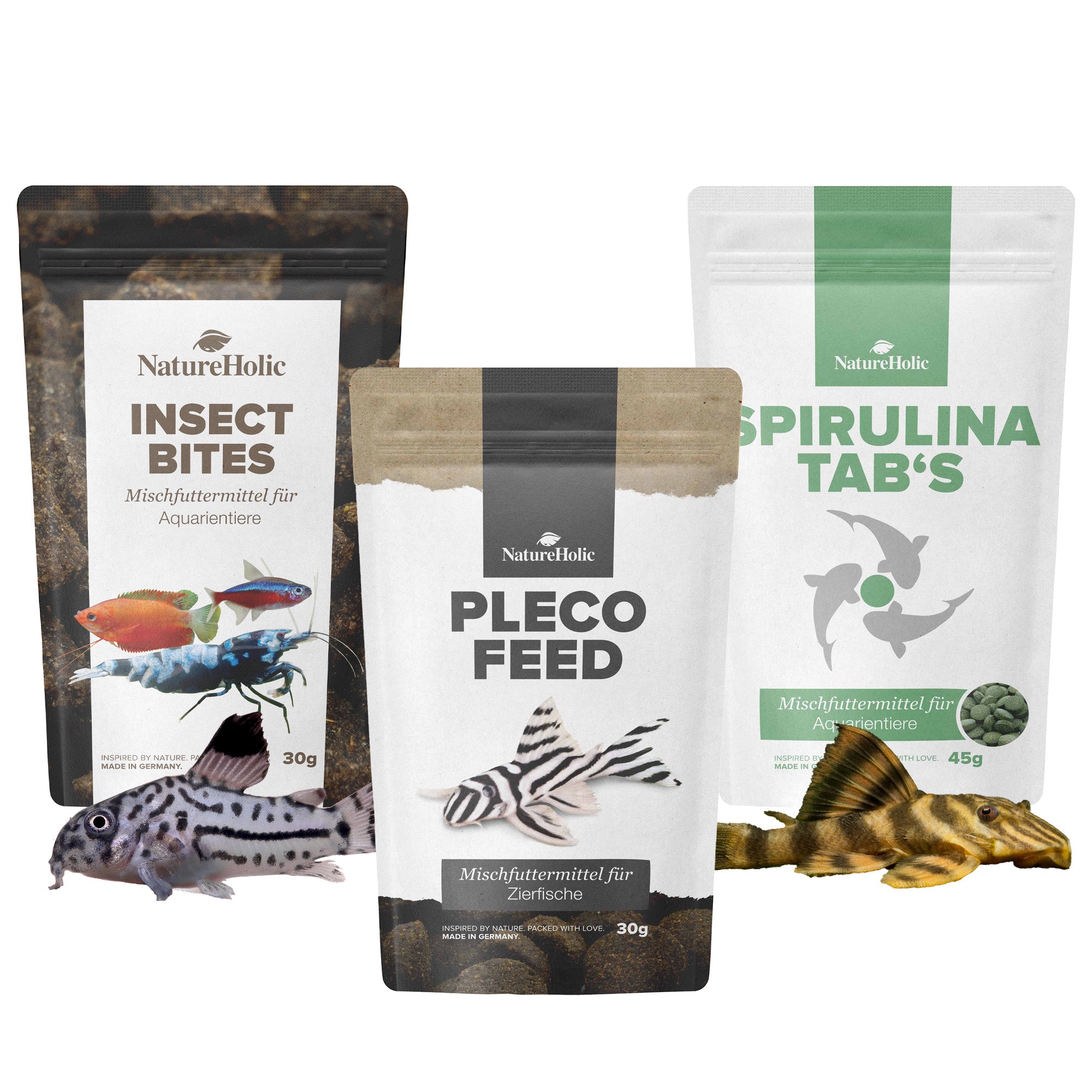 NatureHolic Wels Futter Tabletten Set - Welsfeed, Spirulina Tabs, Insect Bites - Abwechslungsreiche Nährstoffversogung für Saugwelse