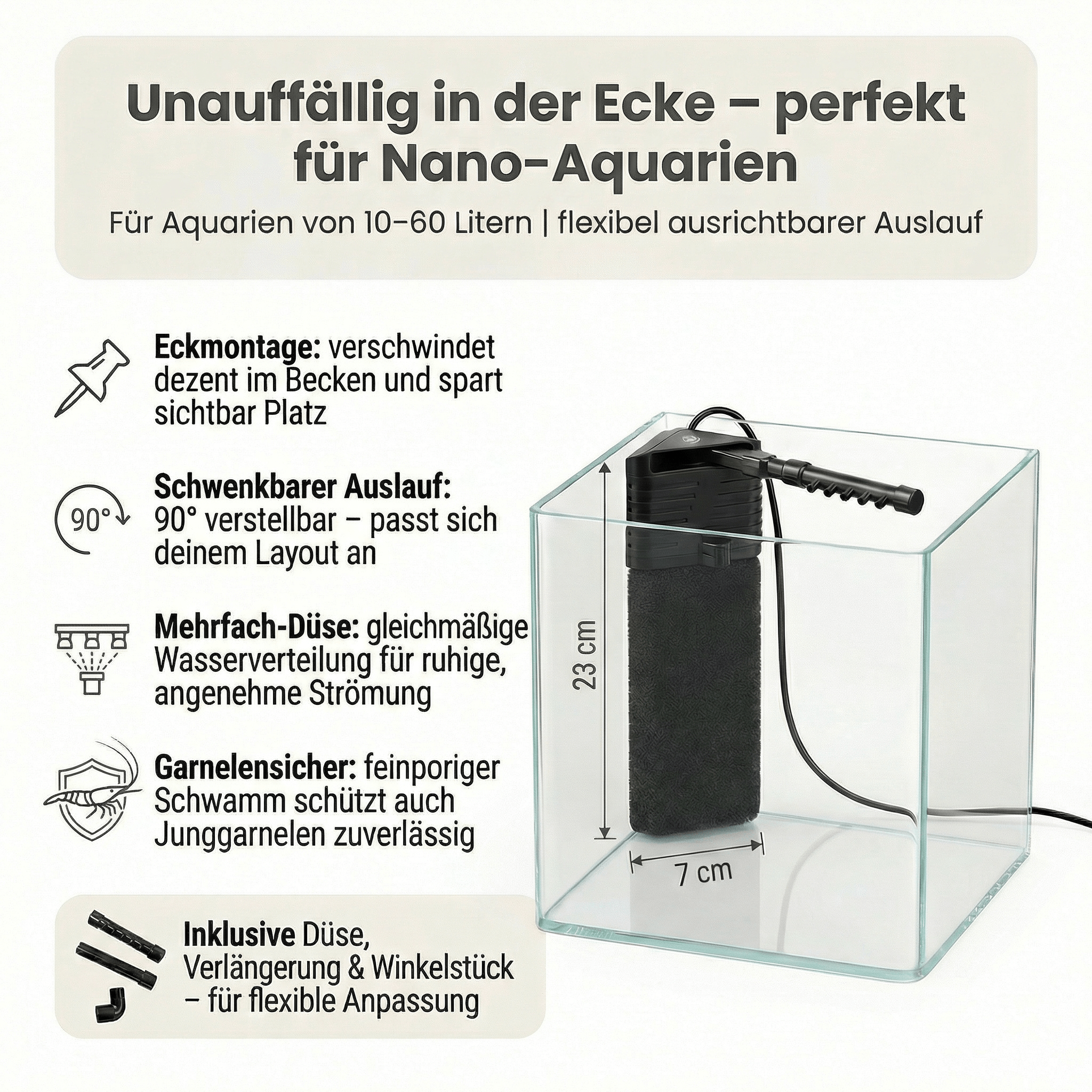 NatureHolic Nano Eckfilter – Der Garnelenfilter - 100% Garnelen- & babysicher