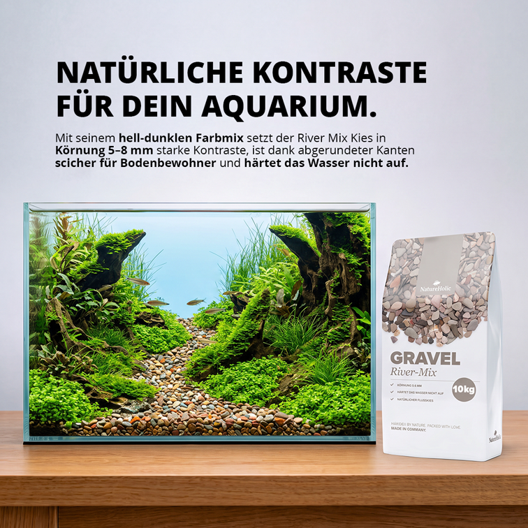 River-Mix Aquarium Kies im Aquascape mit 10-kg-Beutel