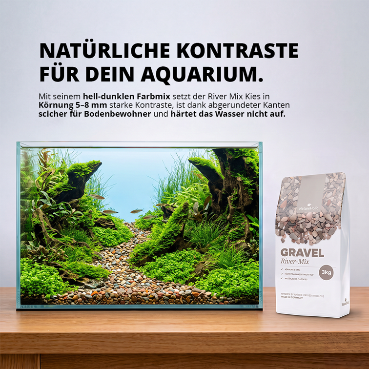 River-Mix Aquarium Kies im Aquascape mit 3-kg-Beutel