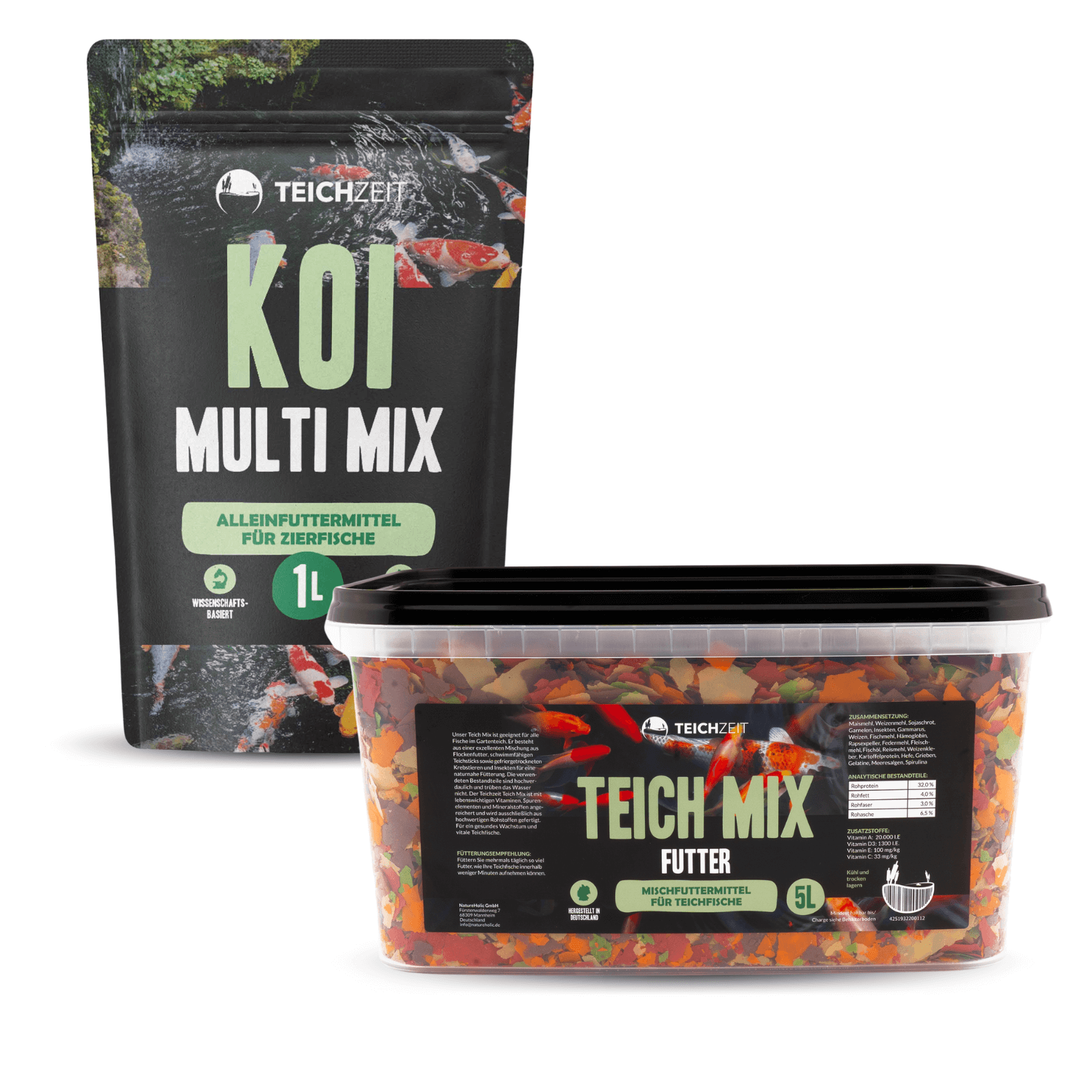 Teich Color Futter Mix Set - 1x Teichzeit Koi Multi Mix & 1x Teichzeit Teichmix Futter