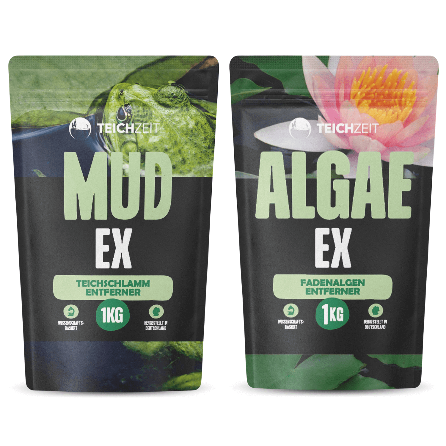 Teich Grünalgen / Teichschlamm Entfernungspaket - 1x MudEx Teichschlammentferner & 1x AlgaeEx Fadenalgen Stopp