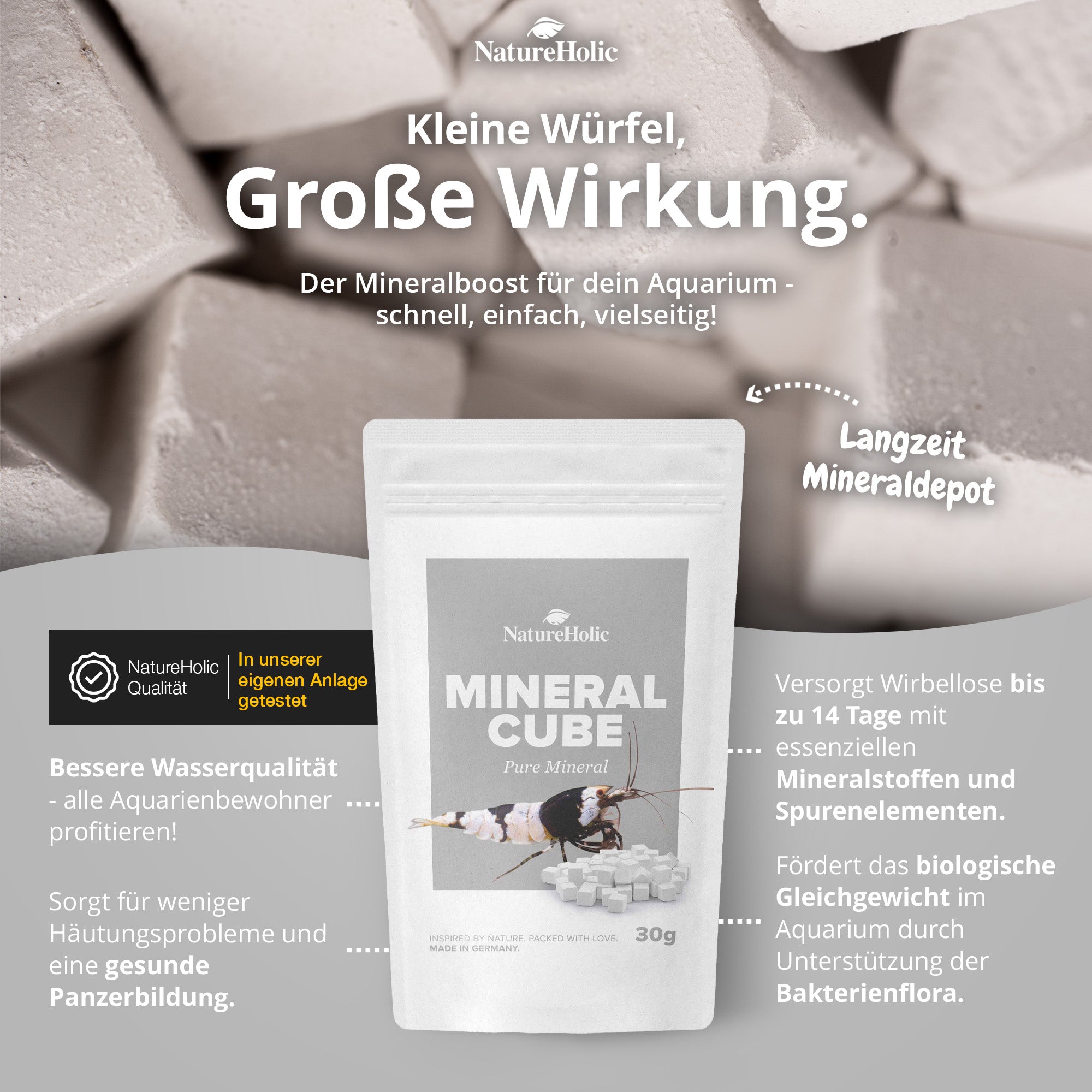 1 x Nano Bites + Mineralcube "Pure Mineral" - Hauptfutter und Mineralversorgung für Garnelen und Zwergflusskrebse