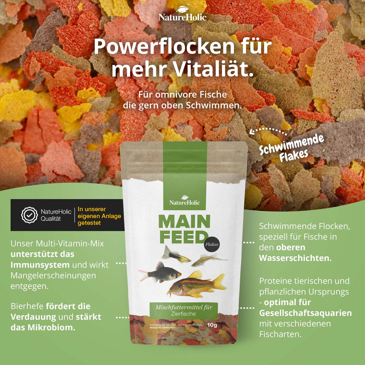 NatureHolic Hauptfeed "Flocke" - Zierfischhauptfutter - 1 Liter