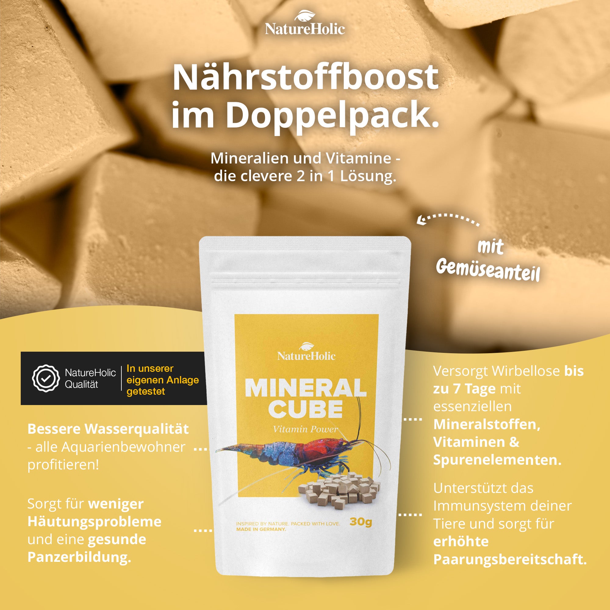 NatureHolic MineralCube Bundle - 3 Sorten - Mineralien für Garnelen, Schnecken & Krebse
