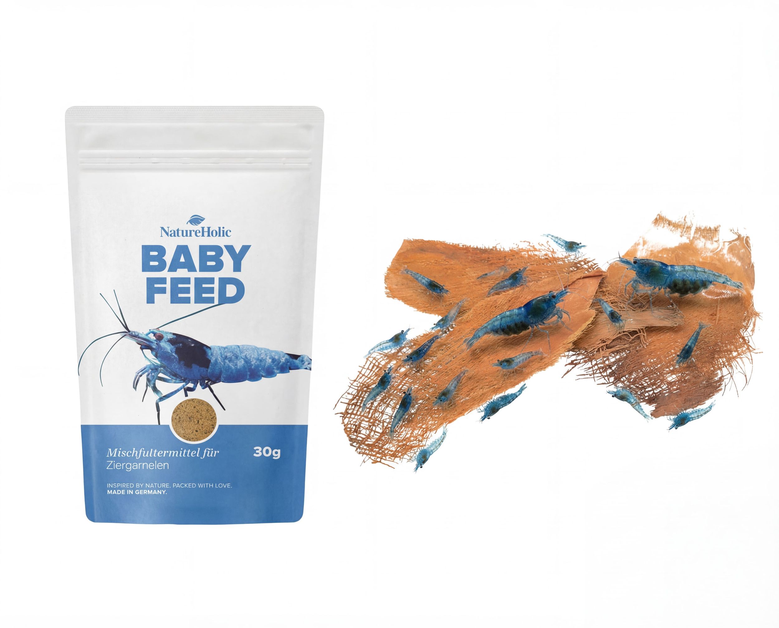 Garnelen Baby Sorglospaket Babyfeed + Arecafaser Garnelen Brutplatz