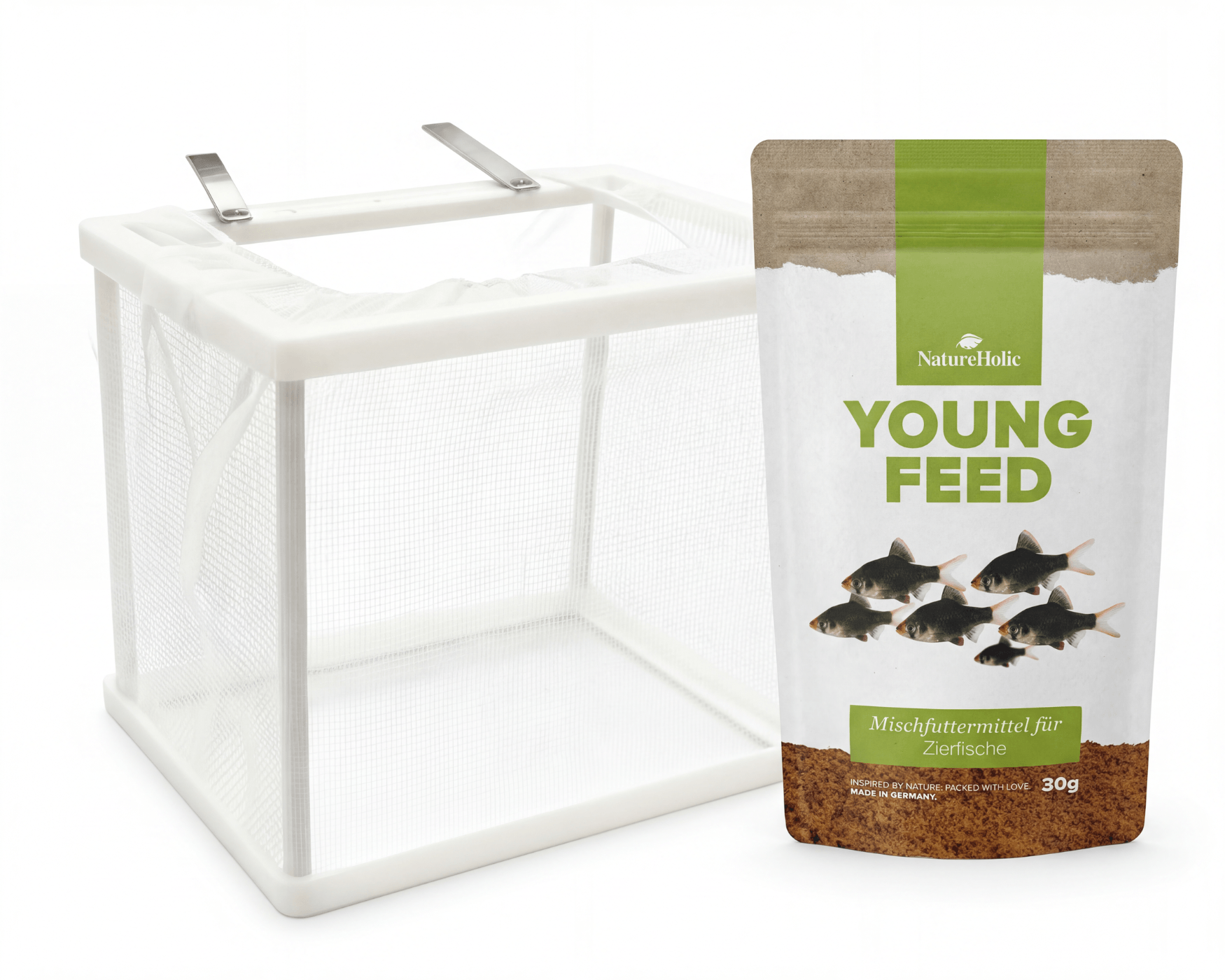 Aufzucht Set Kleine Zierfische - Youngfeed + Laich & Aufzuchtkasten 17x13x15cm