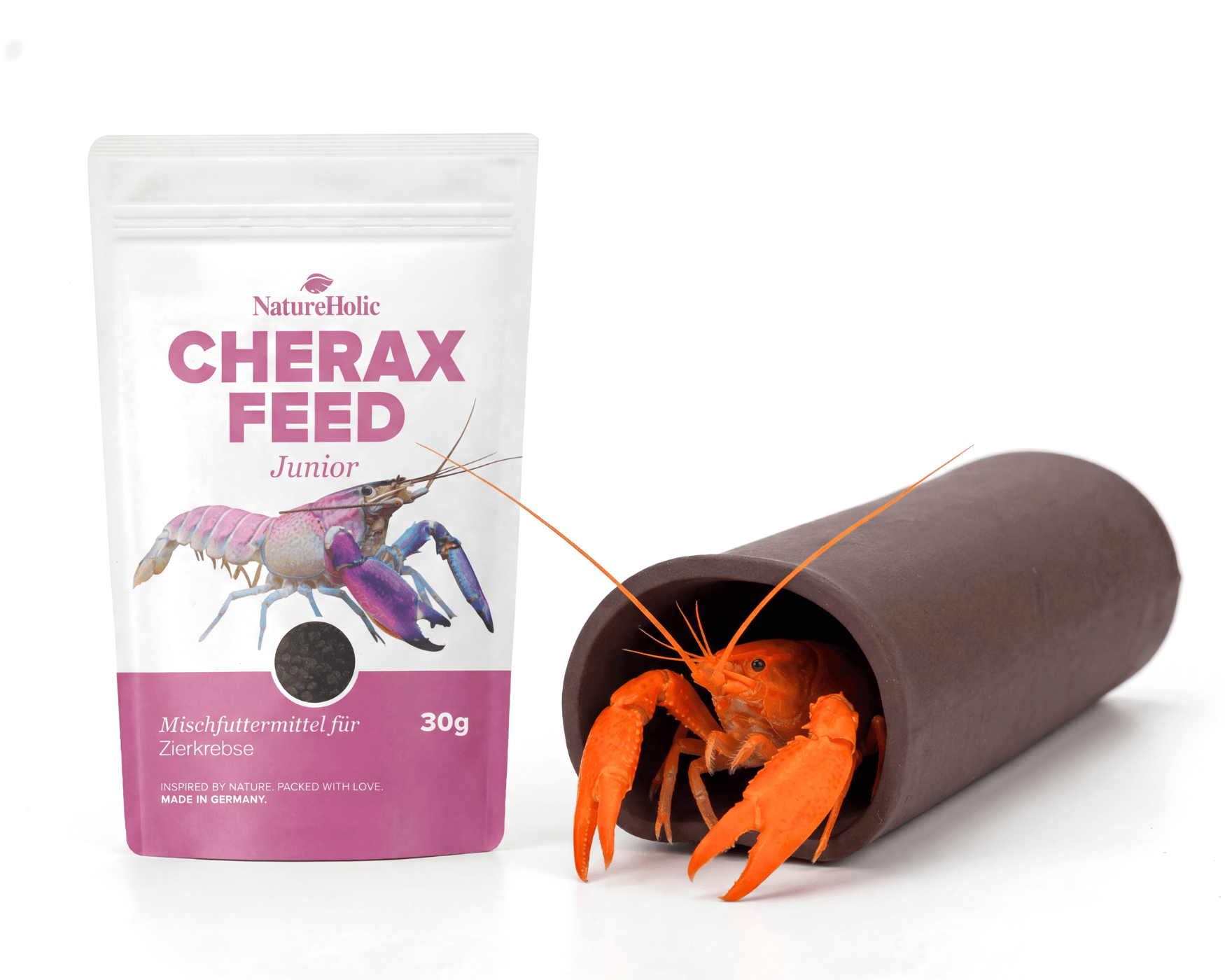 Cherax Futter & Versteck Set - Cheraxfeed Junior 30g + Versteckhöhle 14 cm - für junge Flusskrebse