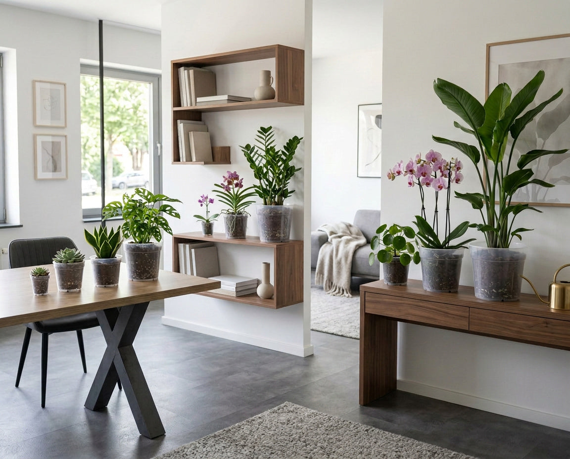 Transparenter CrystalPot mit Orchideen im Wohnraum