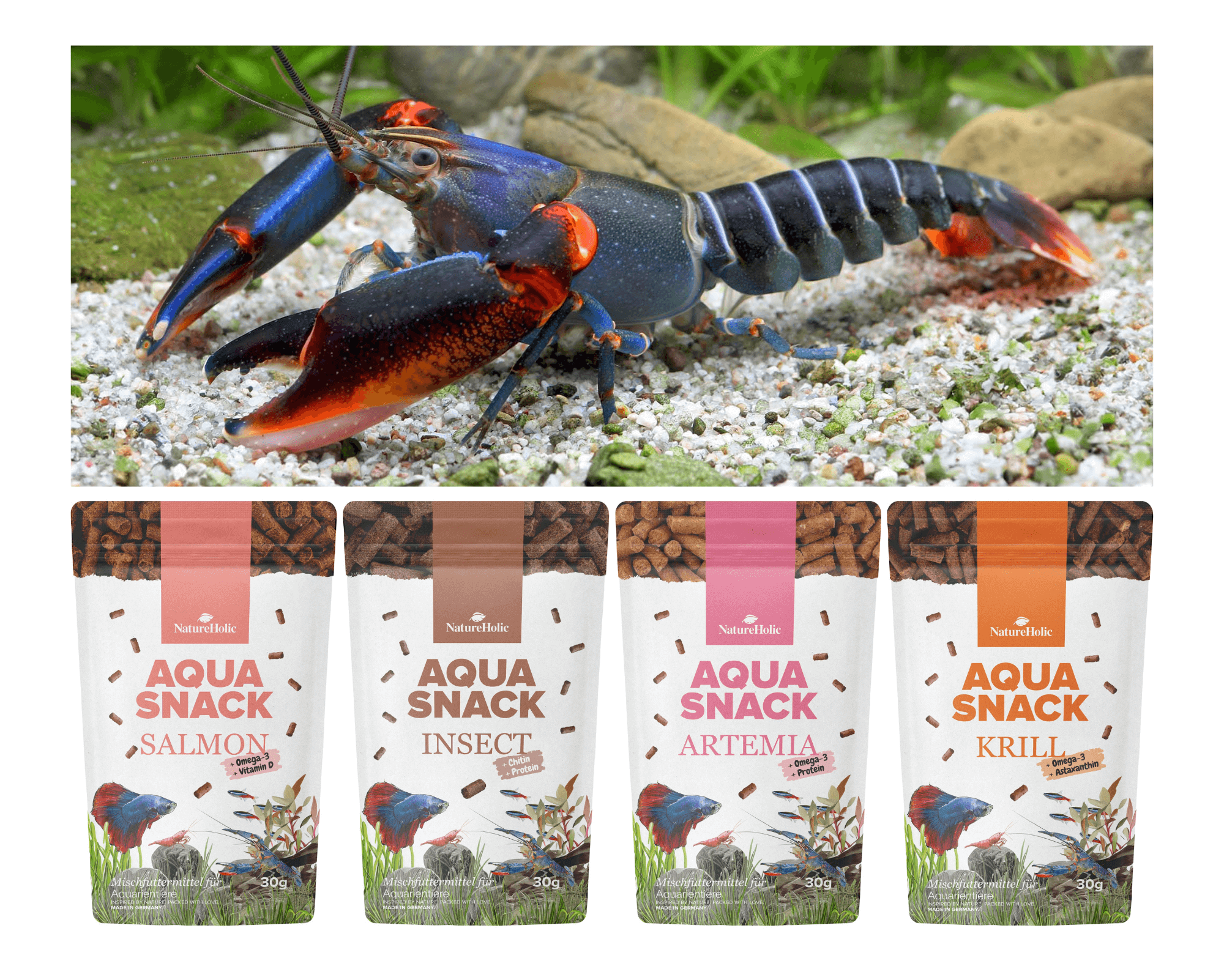 Snackbundle für Flusskrebse - Insect - Krill - Artemia - Salmon