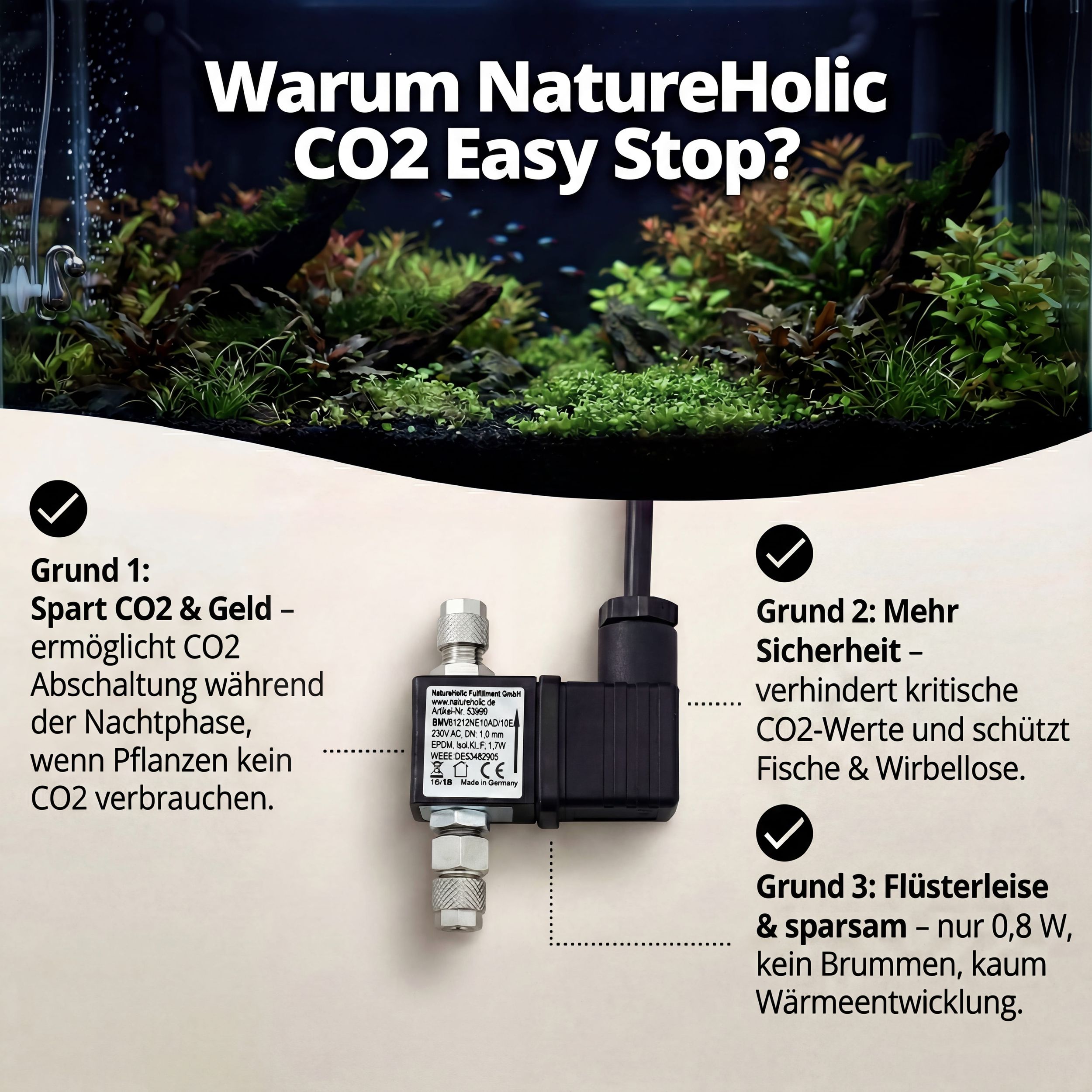 NatureHolic CO2 Easy Stop - Magnetventil für CO2 Nachtabschaltung
