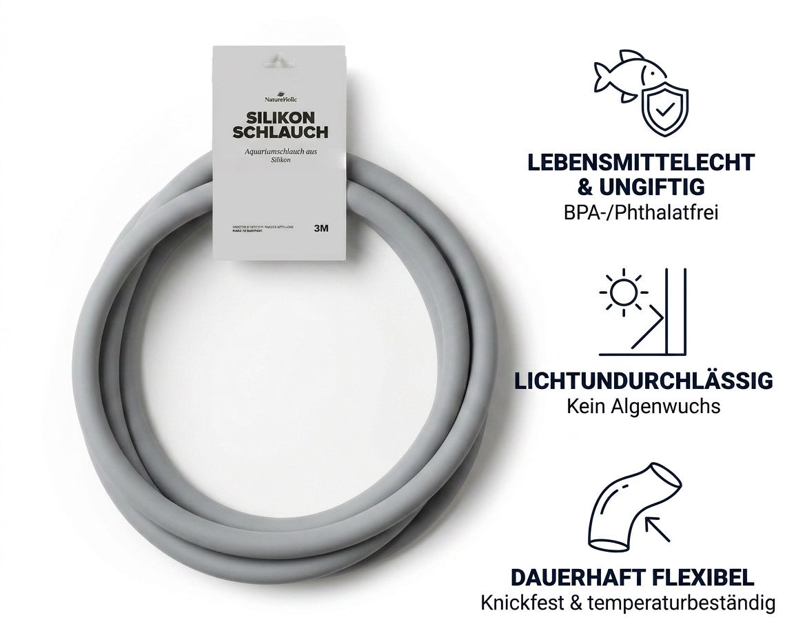 NatureHolic Silikon Aquarium Schlauch - Matt Grau - 16/22 mm - 3 m