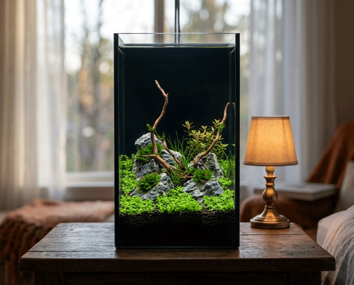 NatureHolic Black Wall - 5L Aquarium mit Rückwand aus schwarzem Glas