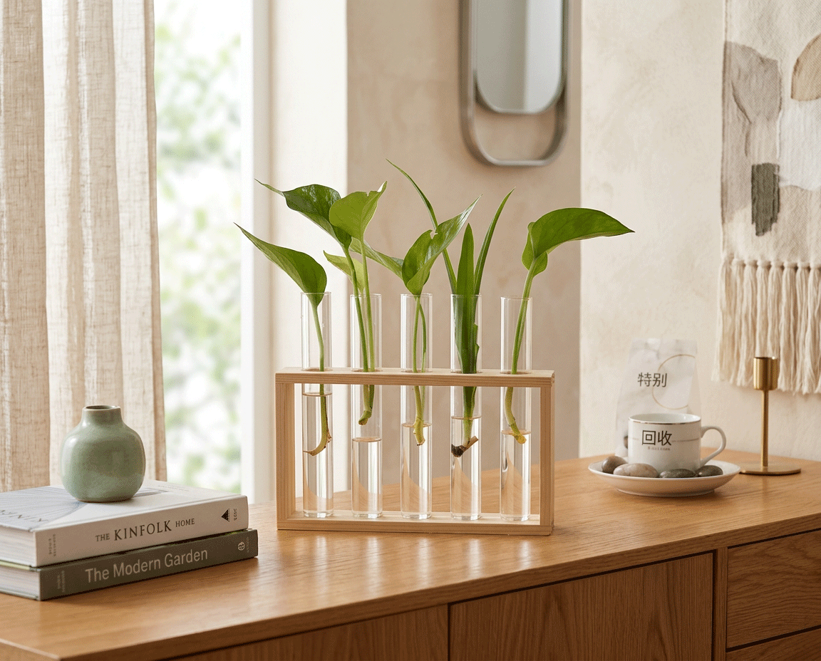 NatureHolic Stecklings-Rack als Tischdekoration mit Stecklingen